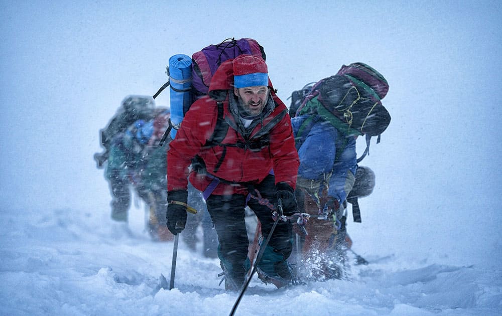 This photo provided by Universal Pictures shows, Jason Clarke as Rob Hall, who leads the expedition in the film “Everest.