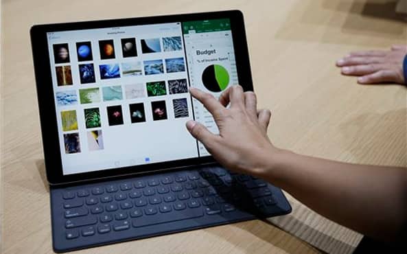 The new iPad Pro with a Smart Keyboard is displayed following an Apple event in San Francisco.