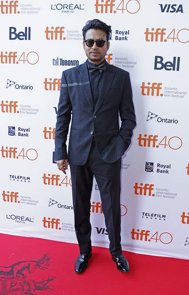 Irrfan Khan attends the premiere for 'Guilty' on day 5 of the Toronto International Film Festival at the Ryerson theatre, in Toronto.