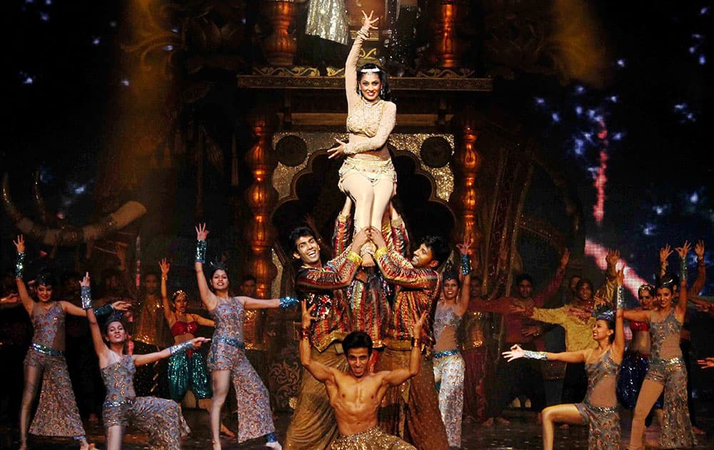 Artists perform during the bollywood musical show Zangoora The Gypsy Prince at Kingdom of Dreams in Gurgaon.