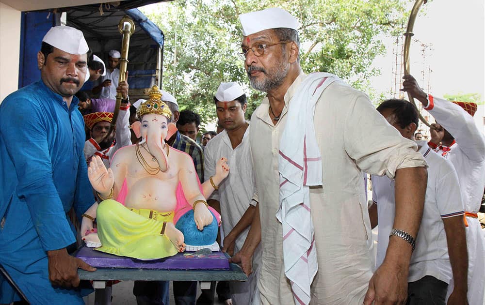 Bollywood actor Nana Patekar celebrates Ganesh Chaturthi at his residence in Mumbai.