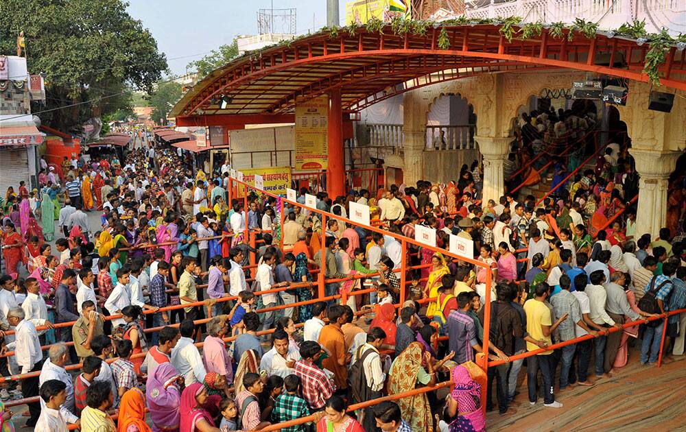 Devotees gather at the Moti dungri Ganesh temple to offer prayers on the occasion of Ganesh Chaturthi in Jaipur.