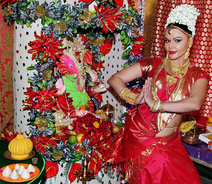 Rakhi Sawant during the Ganesh Festival celebration in Mumbai.