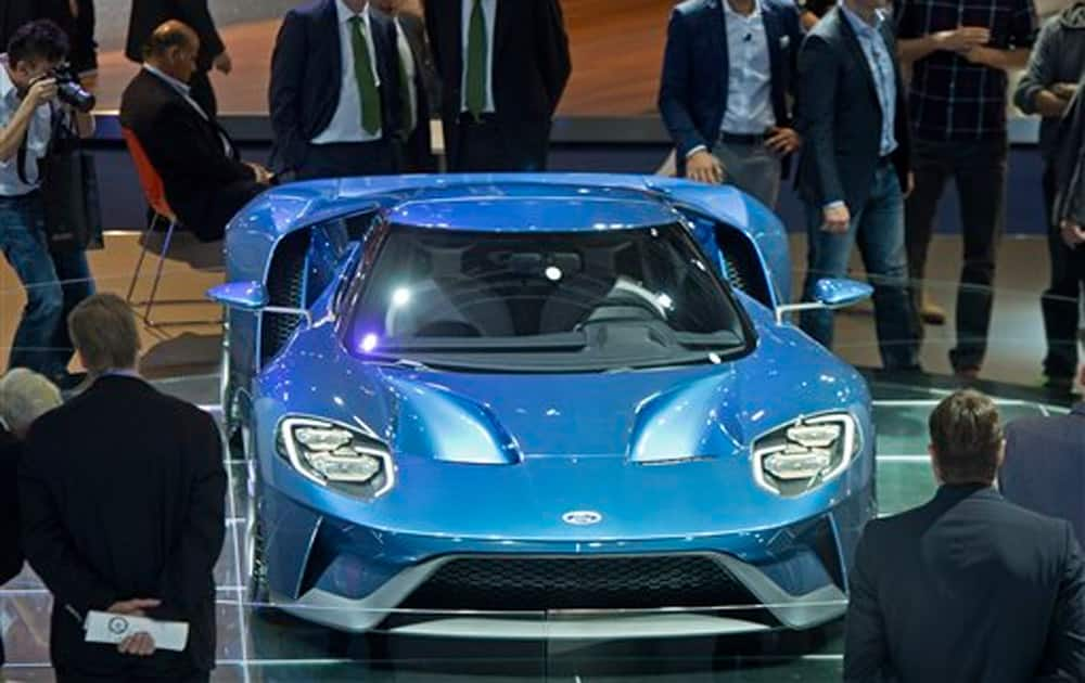 A Ford GT is presented on the second press day of the Frankfurt Auto Show IAA in Frankfurt, Germany.