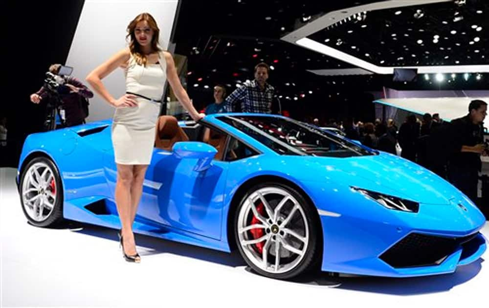 A Lamborghini Huracan LP 610-4 Spyder is presented on the first press day of the Frankfurt Auto Show IAA in Frankfurt, Germany.