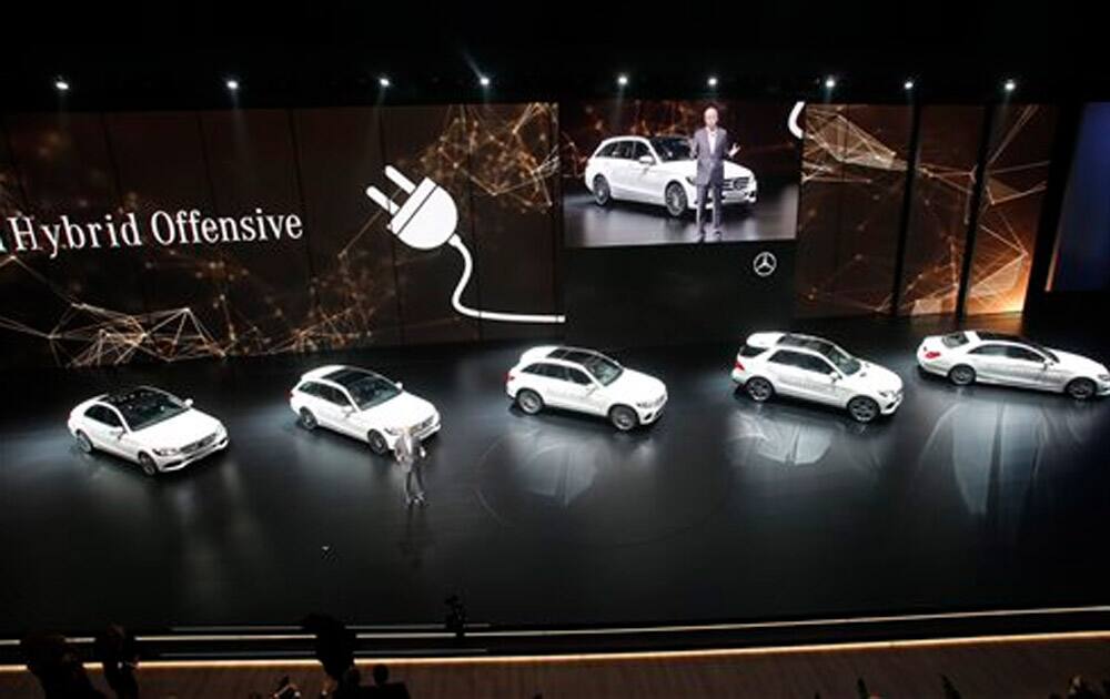 Daimler CEO Dieter Zetsche presents Mercedes hybrid cars during an event of the Daimler group on the eve of the Frankfurt Auto Show IAA in Frankfurt, Germany.