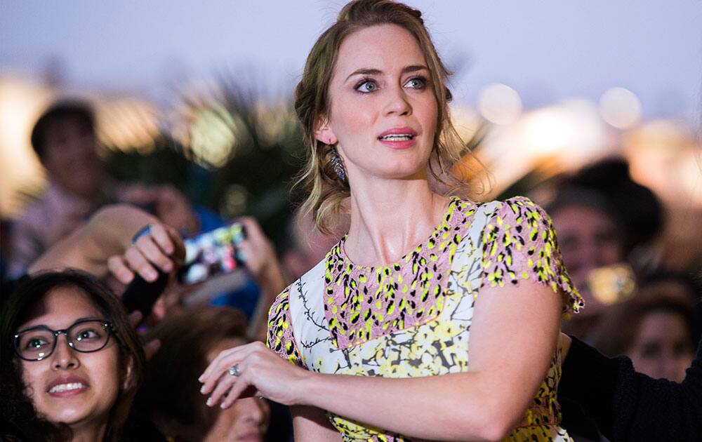 British actress Emily Blunt arrives at Victoria Eugenia cinema to promote the film ''Sicarios'', at the 63rd San Sebastian Film Festival, San Sebastian, northern Spain, Saturday, Sept. 19, 2015. (AP Photo/Alvaro Barrientos).