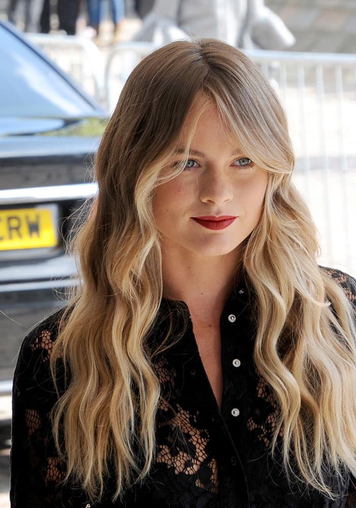 Cressida Bonas arrives for the Topshop Unique show during Spring/Summer 2016 London Fashion Week.