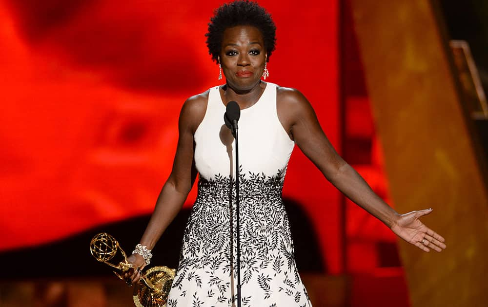 Viola Davis accepts the award for outstanding lead actress in a drama series for “How to Get Away With Murder” at the 67th Primetime Emmy Awards.