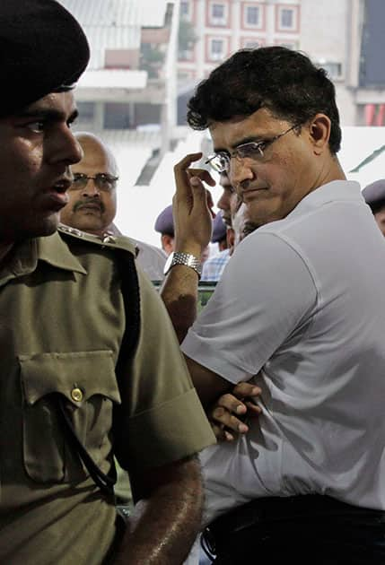 Sourav Ganguly arrives to pay tribute to the body of Jagmohan Dalmiya, Board of Control for Cricket in India (BCCI) president and former International Cricket Council chief, during his funeral in Kolkata.