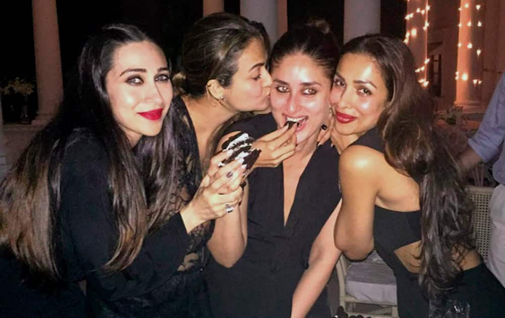 Bollywood actress Kareena Kapoor Khan with Karishma Kapoor, Malaika Arora Khan and Amrita Arora during her birthday celebrations at Pataudi Palace in Gurgaon.