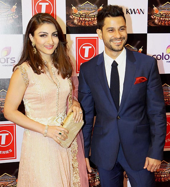 Bollywood actor Soha Ali Khan with her husband Kunal Khemu during a musical event of T Series in Mumbai.