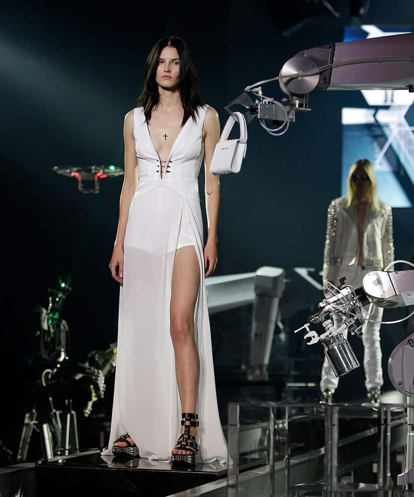 A model wears a creation for Philipp Plein women's Spring-Summer 2016 collection, part of the Milan Fashion Week, unveiled in Milan, Italy.