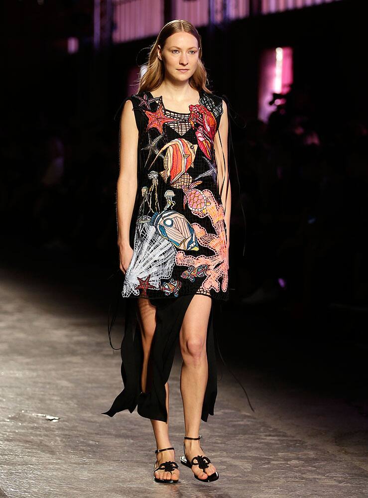 A model wears a creation for Emilio Pucci women's Spring-Summer 2016 collection, part of the Milan Fashion Week, unveiled in Milan, Italy.