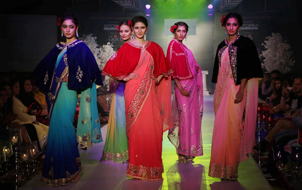 Model displaying the creation of designer Aruna Singh during the Jaipur International Fashion Week in Jaipur.