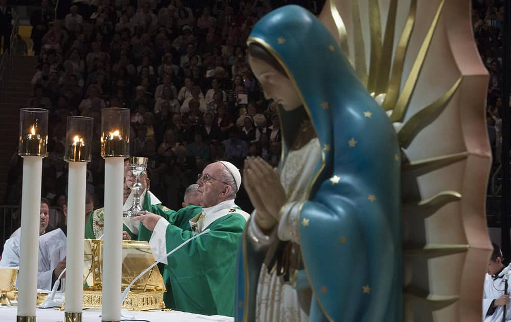 Pope Francis celebrates a Mass at Madison Square Garden in New York.