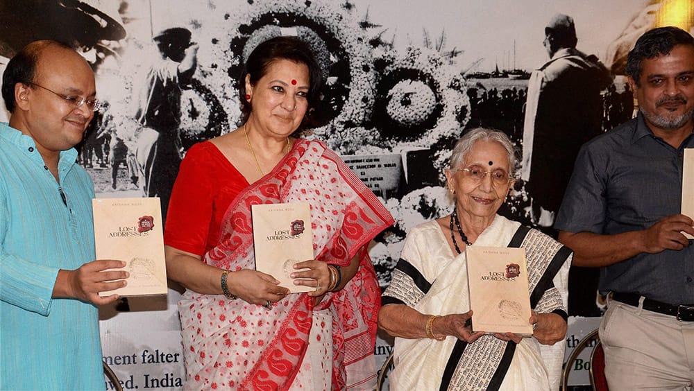 Film actress & Trinamool Congress MP Moon Moon Sen during release of the book Lost Address on Neataji Subhash Chandra Bose written by his niece Krishna Bose (2nd R) at a function in Kolkata.