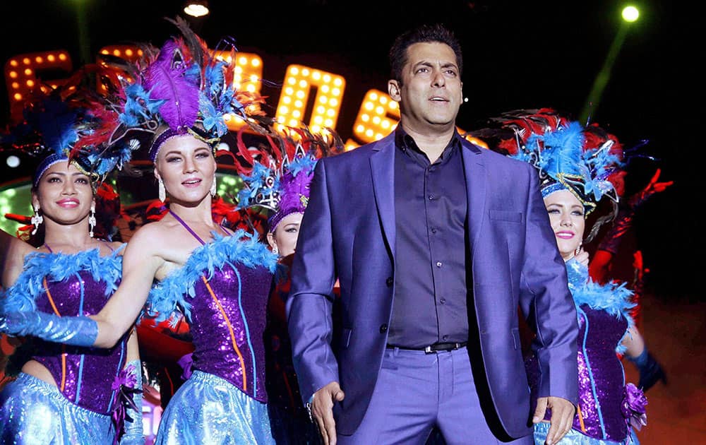 Bollywood actor Salman Khan performs during a press conference for the launch of reality television show Bigg Boss 9 ‘Double Trouble’ in Mumbai.