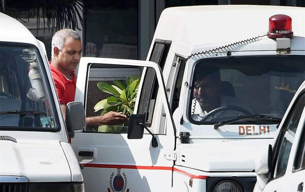 AAP MLA Somnath Bharti is taken to Dwarka court by the Police in New Delhi.