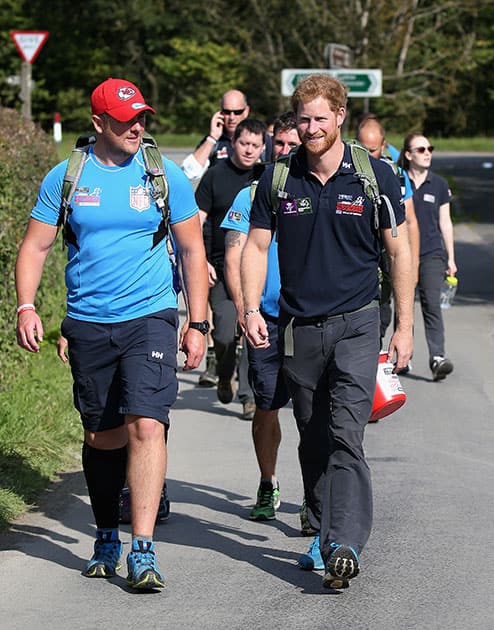 Britain's Prince Harry joins the Walking with the Wounded Walk of Britain, at Ludlow Castle, in Ludlow, England. The prince is patron of the expedition and will walk part of their 1000 mile, 72 day expedition throughout mainland Britain. 