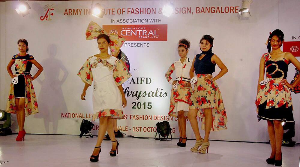 Fashion students showcase their designs at a fashion show in Bengaluru.