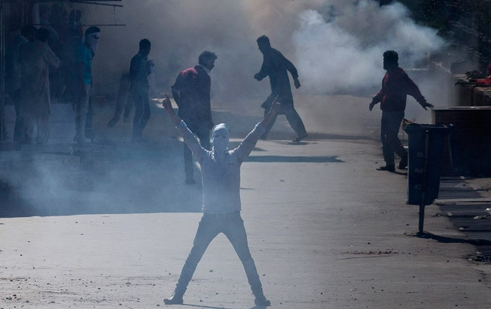 A Kashmiri protesting against the ban on the sale of beef across the state.