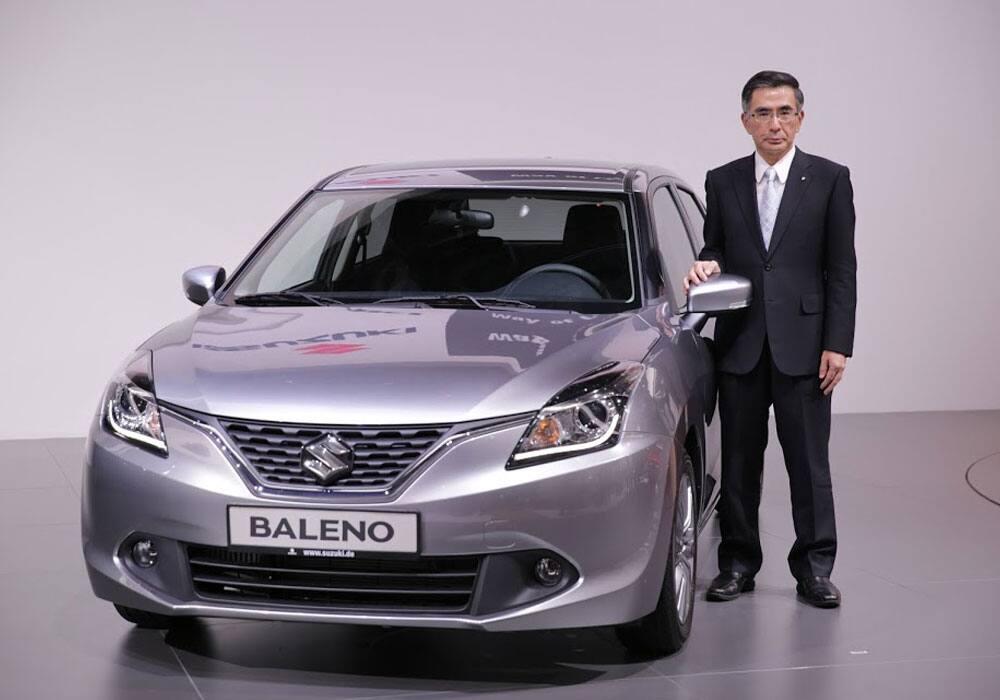 Suzuki Motor Co. President Toshihiro Suzuki uveils the all-new Baleno at the Frankfurt Auto Show, 2015. The Baleno will hit Indian roads later this month and the company plans to roll out 20 new products until 2020, when the company celebrates its centenary.
