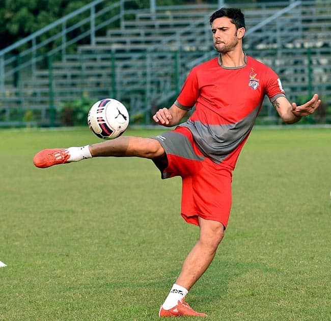 Helder Postiga, star player of Atletico de Kolkata during a training session in Kolkata on Tuesday ahead of 2nd edition ISL Tournament. 