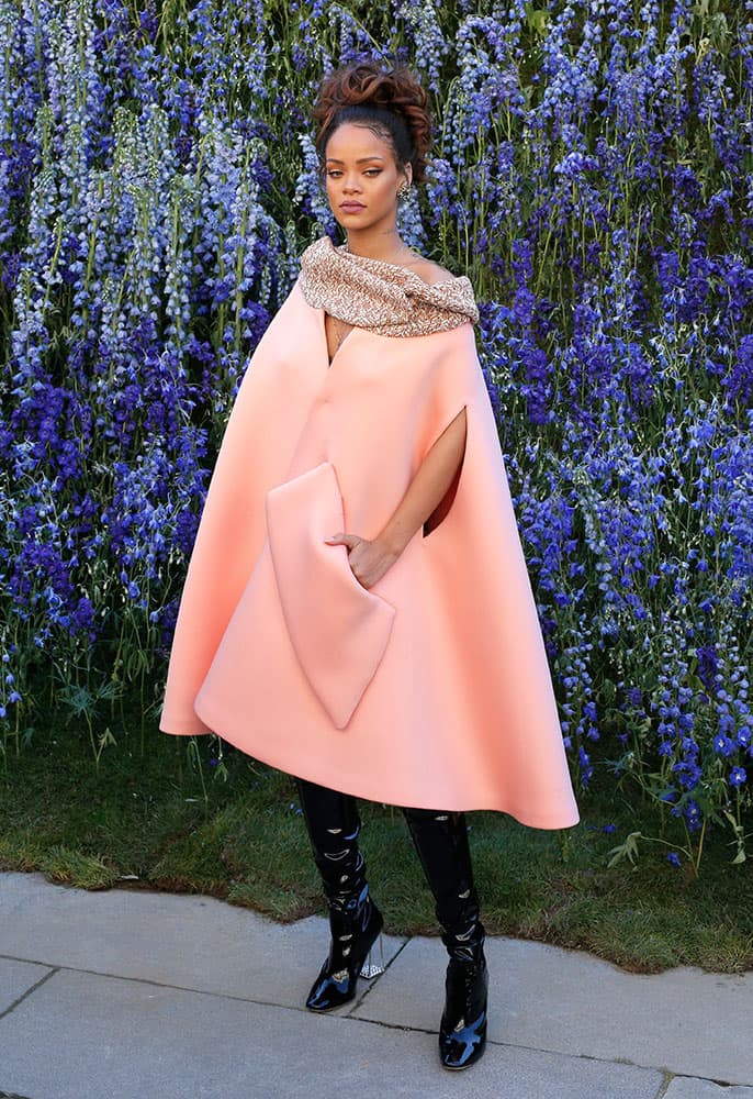 Singer Rihanna poses before Christian Dior's Spring-Summer 2016 ready-to-wear fashion collection to be presented during the Paris Fashion Week, in Paris.