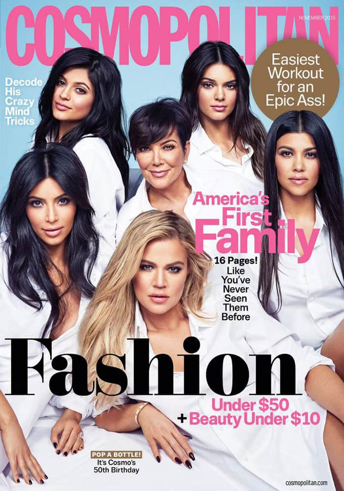 Kim Kardashian :- Happy 50th Birthday @cosmopolitan So excited to be on the November cover with my family!!!!   @francescocarrozzini -twitter