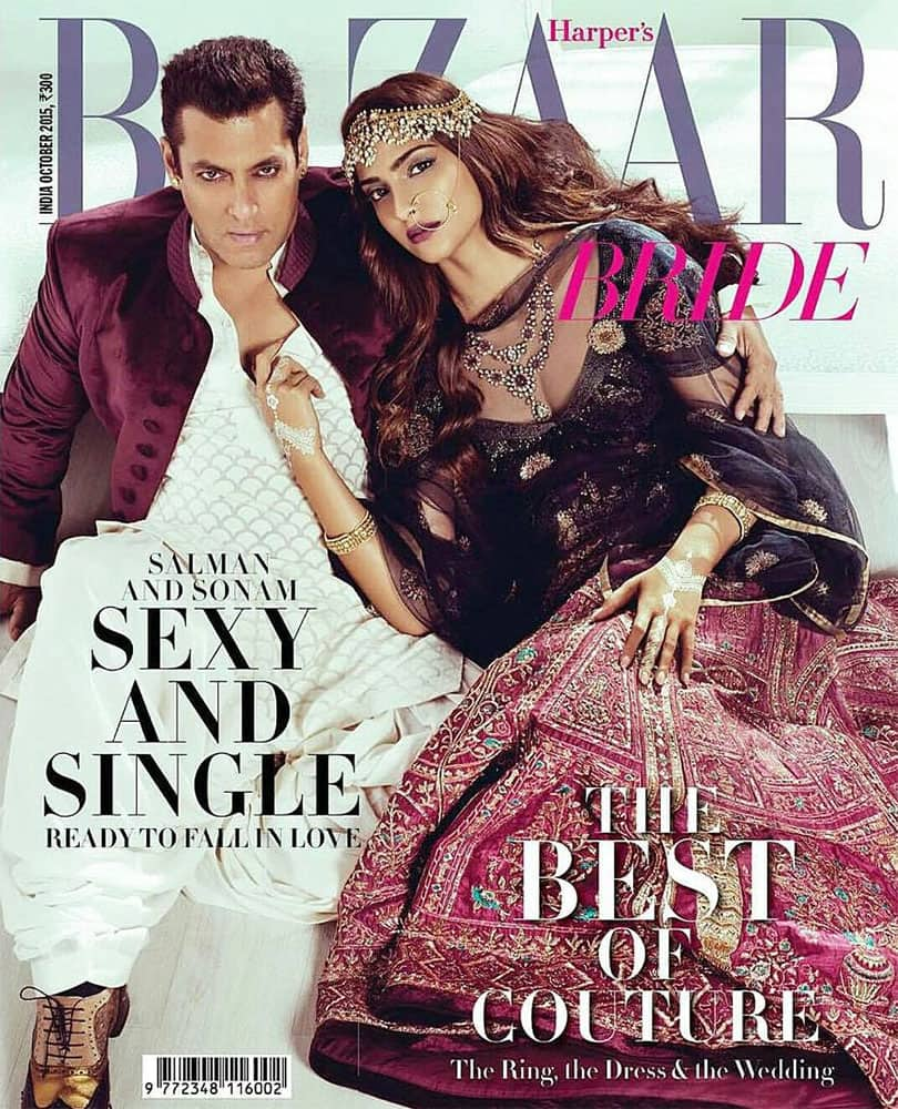 @BeingSalmanKhan & @sonamakapoor on the cover of harper's bazaar bride,India magazine. -twitter