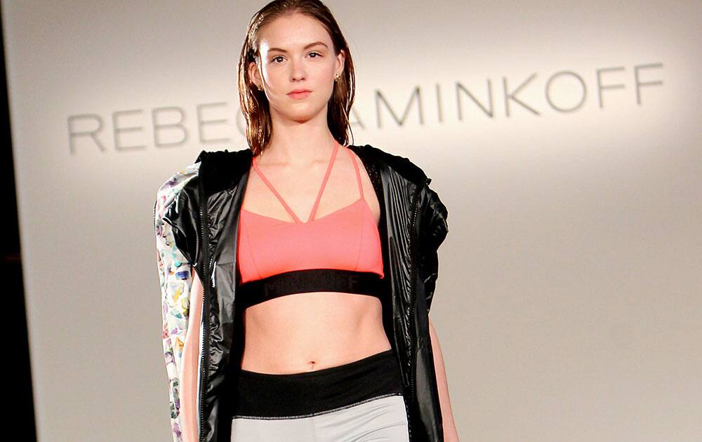 a new athletic-inspired fashion collection by Rebecca Minkoff is unveiled at an AOL Build series live-stream event in New York. 