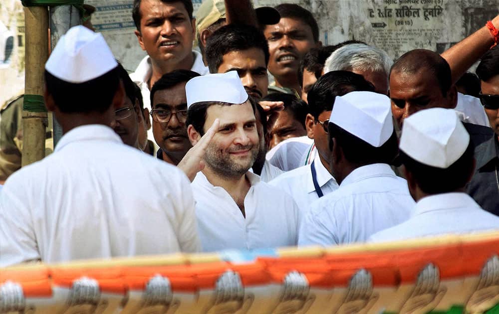 Congress Vice President Rahul Gandhi during an election rally in Barbigha.
