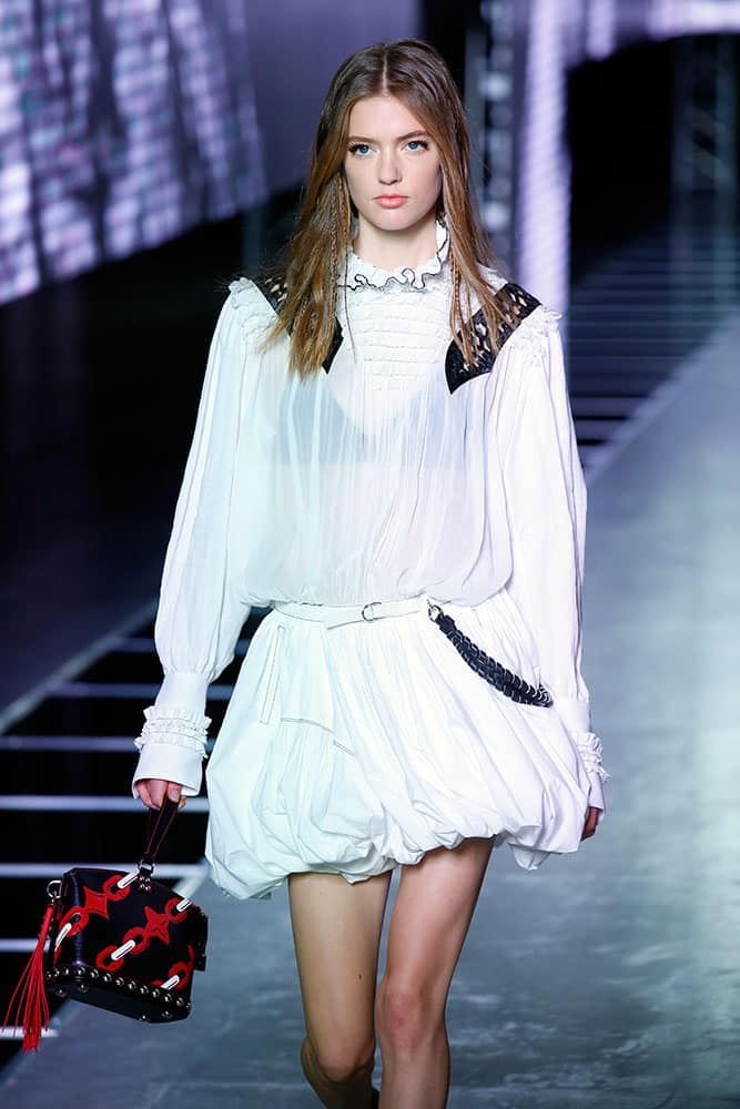 A model wears a creation for Louis Vuitton's Spring-Summer 2016 ready-to-wear fashion collection presented during the Paris Fashion Week.