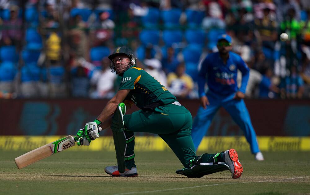 South African batsman A B de Villiers plays a shot while playing against India in the first of their five one-day match series in Kanpur, India.
