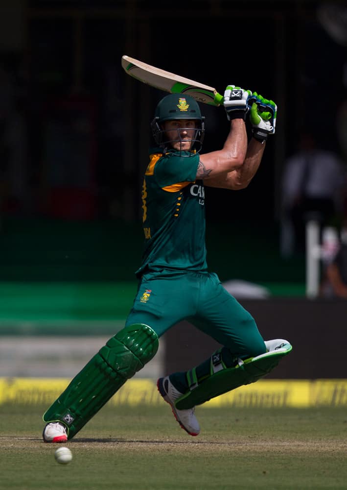 South African batsman Faf du Plessis plays a shot while playing against India in the first of their five one-day match series in Kanpur, India.