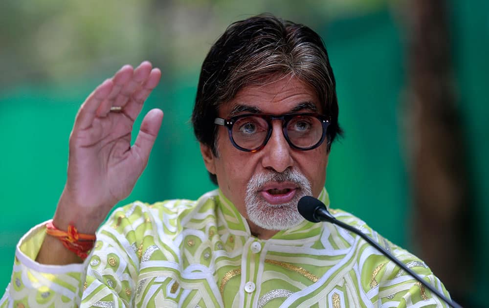 Bollywood actor Amitabh Bachchan speaks during a press conference on his birthday in Mumbai, India.