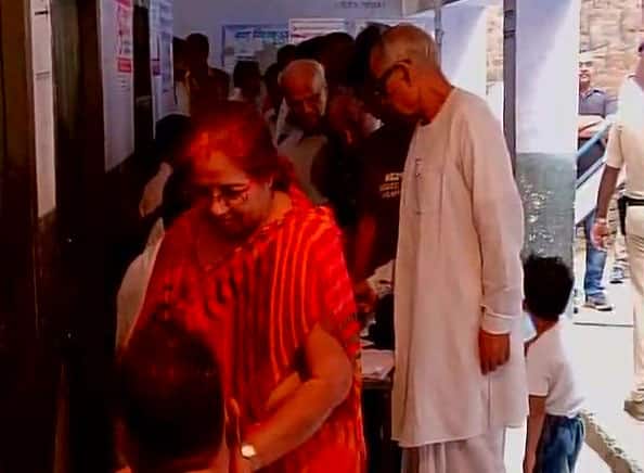 Polling underway for 1st phase of #Biharpolls: Voters lined up outside a polling booth in Bhagalpur  -twitter@ANI_news