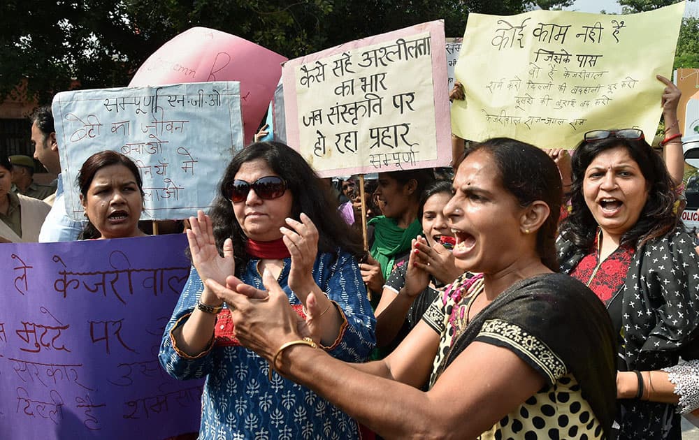 Women protesting against Delhi Government following the latest incidents of rape at Delhi Secretariat in New Delhi.