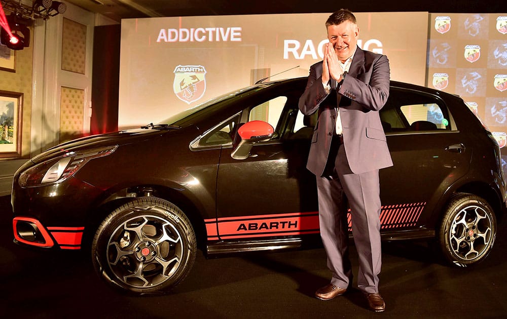 Fiat Chrysler Automobiles India President and Managing Director Kevin Flynn gestures during the launch of Fiat Abarth Punto and the Fiat Abarth Avventura, in New Delhi.