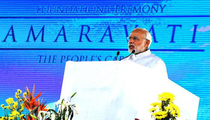PM Modi lays foundation stone for Amaravati, says &#039;political selfishness of Congress led to Andhra&#039;s division&#039; 