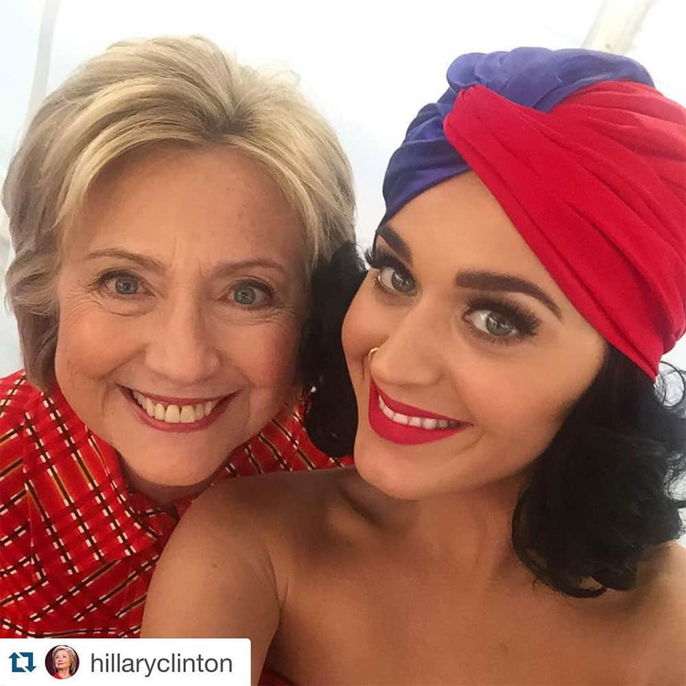 KATY PERRY :- #Repost @hillaryclinton  #ImWithHer -Katy -instagram