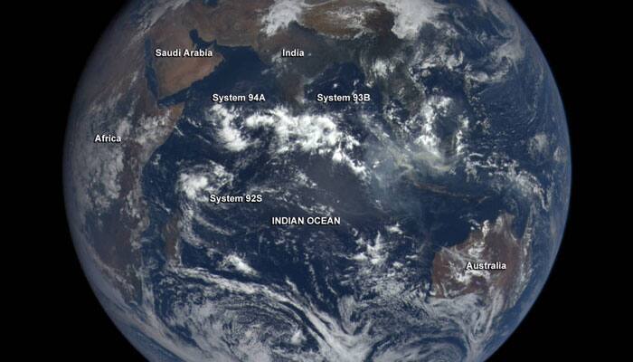 NASA&#039;s EPIC camera captures three developing tropical lows in Indian Ocean