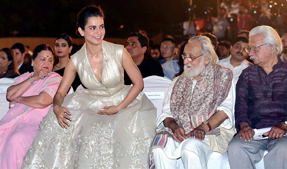 Mukesh Ambanis mother Kokilaben, actress Kangana Ranaut, film maker Adoor Gopalakrishnan at opening ceremony of 17th edition of Jio MAMI Mumbai Film Festival.