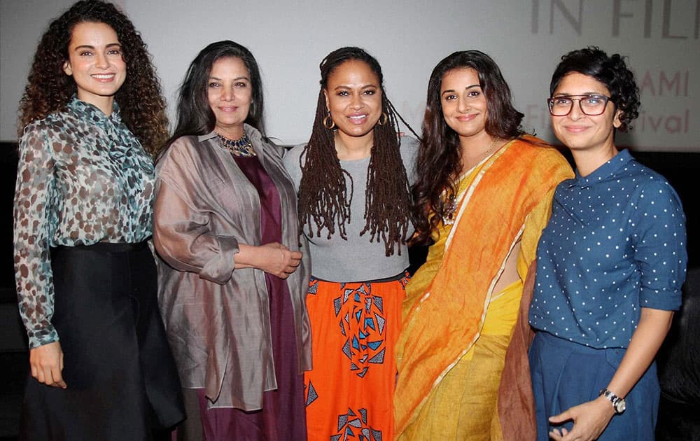 Actors Kangana Ranaut and Shabana Azmi, American filmmaker Ava Duvernay, Actor Vidya Balan, MAMI Chairperson Kiran Rao during the Women in Film panel discussion, at the Jio MAMI 17th Mumbai Film Festival in Mumbai.