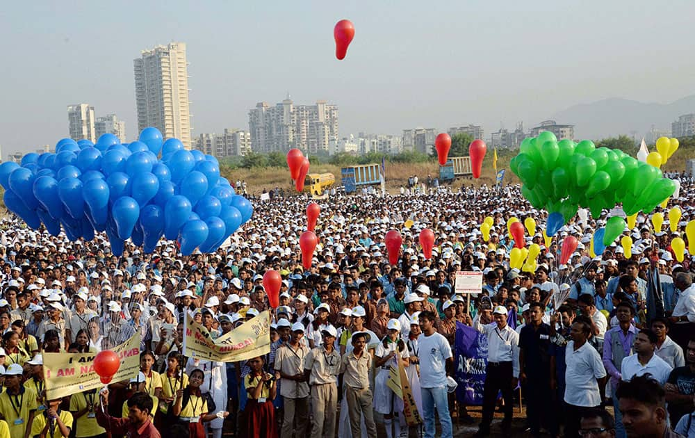 Thousands of students participate in the Smart City Walkathon organised by Navi Mumbai Municipal Corporation in Mumbai.