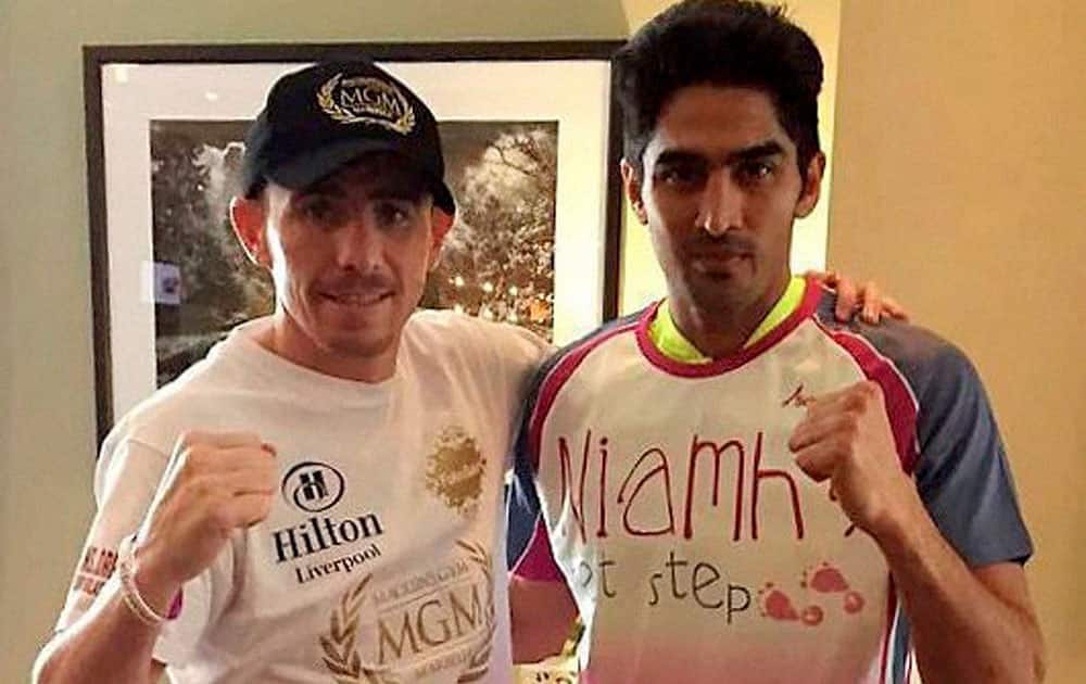 Boxer Vijender Singh in his hotel ahead of his second professional bout in Dublin.