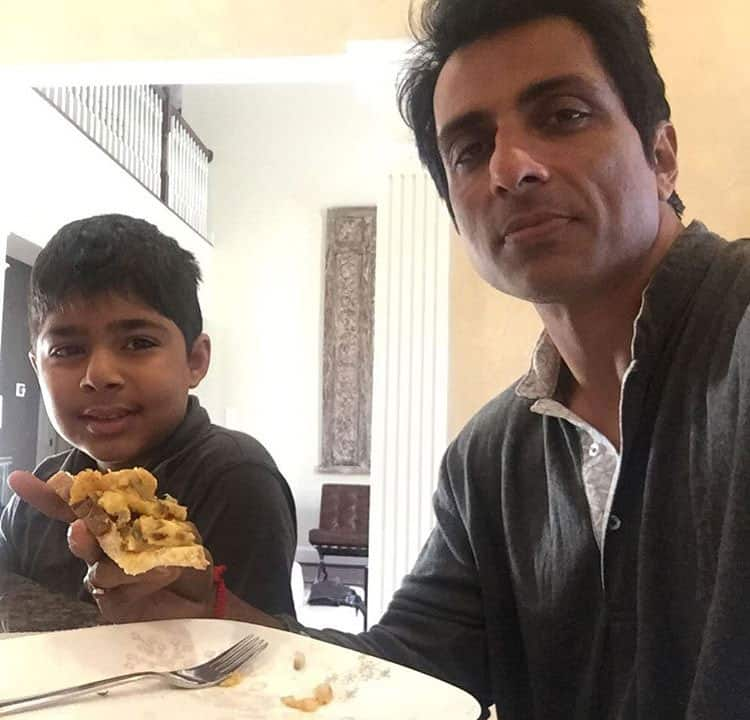 sonu sood -: Morning breakfast with my cutie pie nephew souren. #healthyfood #wahington -instagram