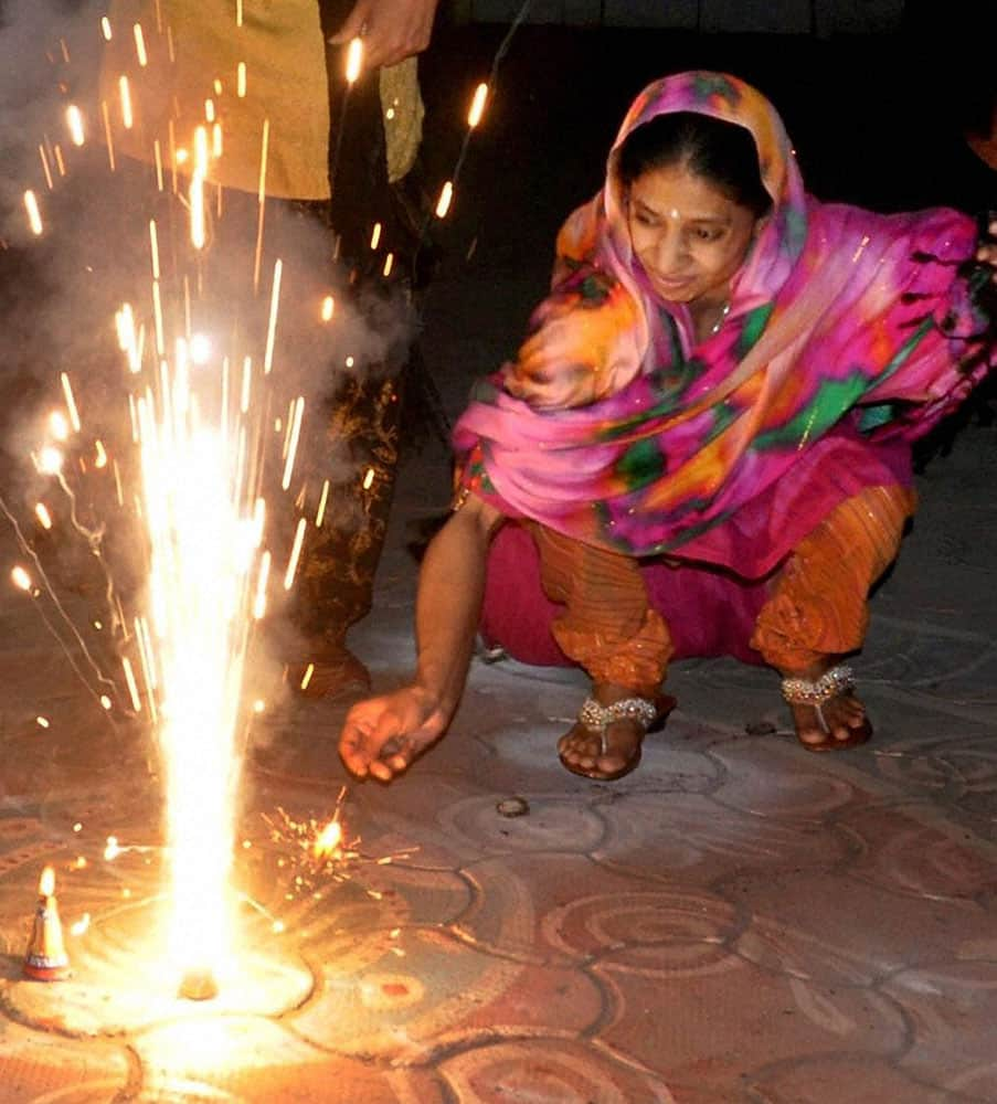 Geeta, a deaf-mute Indian woman who accidentally crossed over to Pakistan more than a decade ago, celebrating Diwali in Indore.