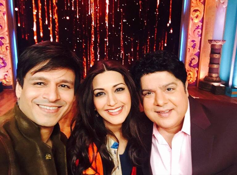 Judging kids isn't easy...but gr8 fun @iamsonalibendre (the real one,rest r fake acs) @vivek_oberoi Twitter@SimplySajidK